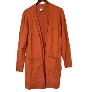 Duluth Trading Womens M Shiftless Duster Sweater Cardigan Open Long Mocha Cotton